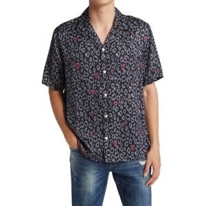 AllSaints Relaxed Fit Heart Leopard Ikat Shirt Mens Large Navy Blue  Red Black L